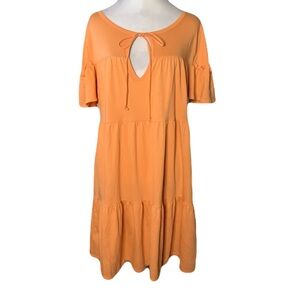 NWT J. Crew Women’s Medium Orange Tie-Neck Short Sleeve Summer Tiered Mini Dress